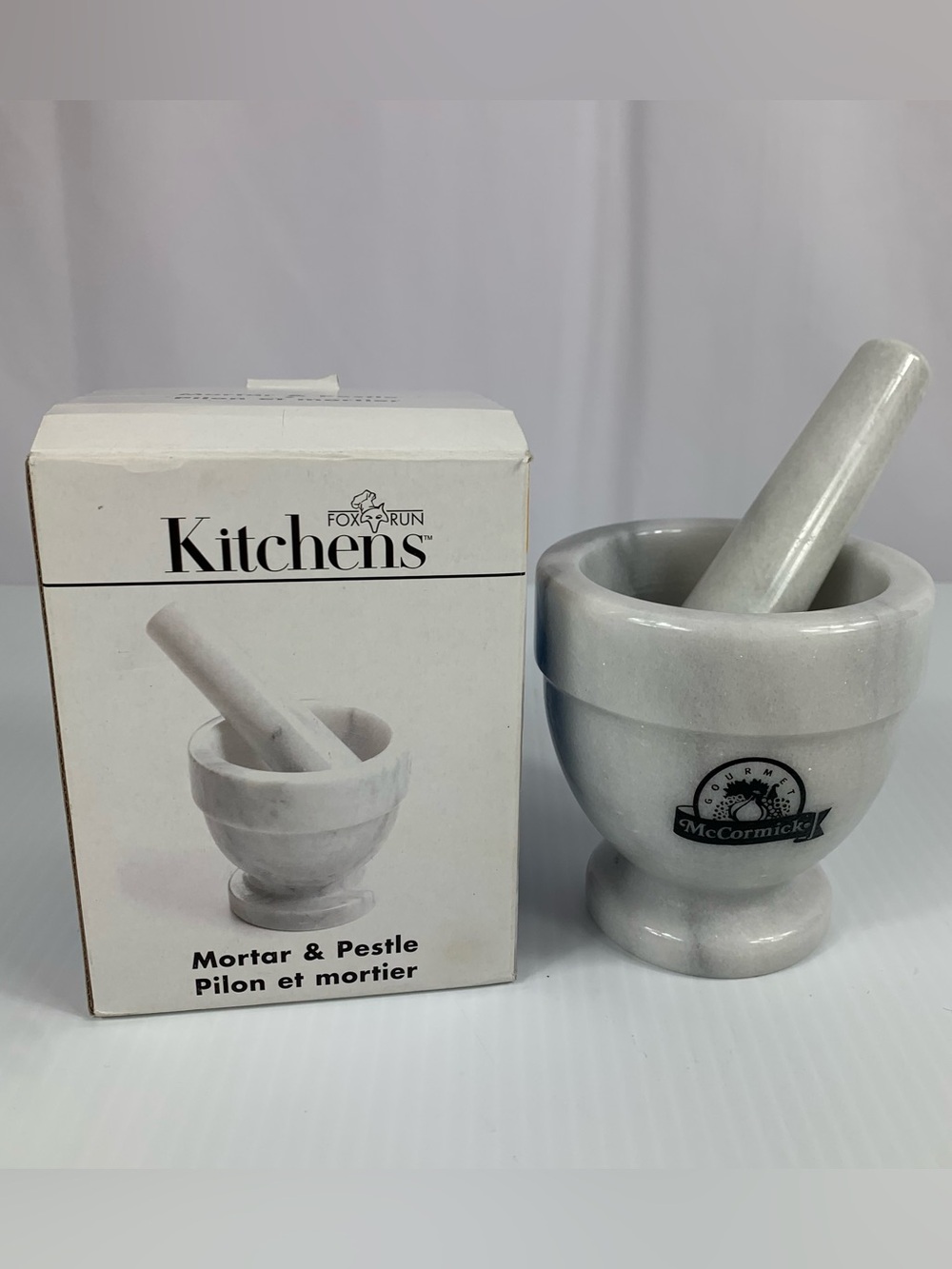 Mortar and Pestle White Gray Marble 4" Diameter Fox & Run Kitchens McCormick